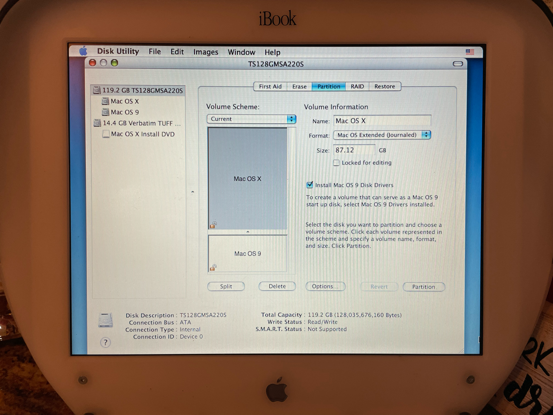 iBook dual boot partition configuration