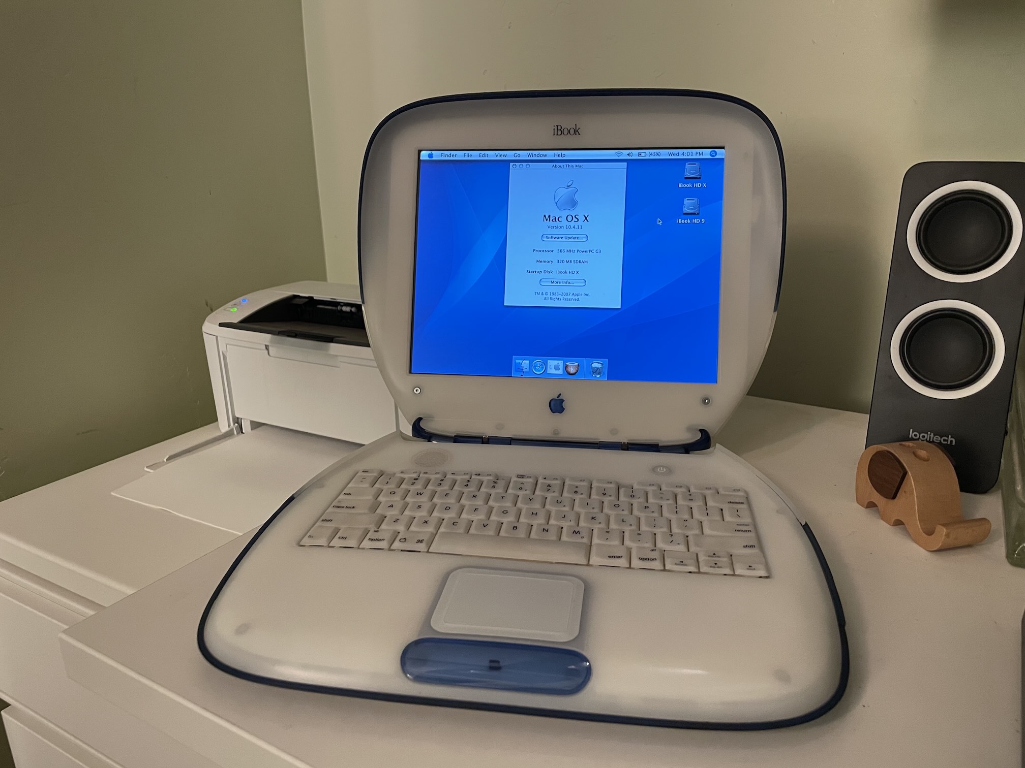 An iBook running Mac OS X Tiger